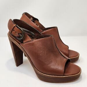 Cole Haan Air Women Brown Leather Slingback Platform Pumps Sandal Size 9B Buckle